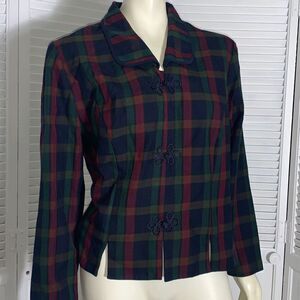Vintage‎ Navy Green Maroon Plaid Blazer Rope Buttons Size Medium